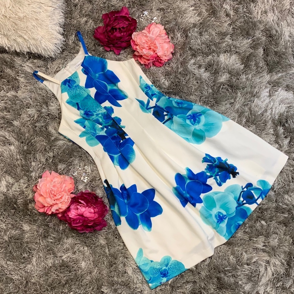 🌸2x HP❣️ Calvin Klein Floral Fit & Flare Dress 8P